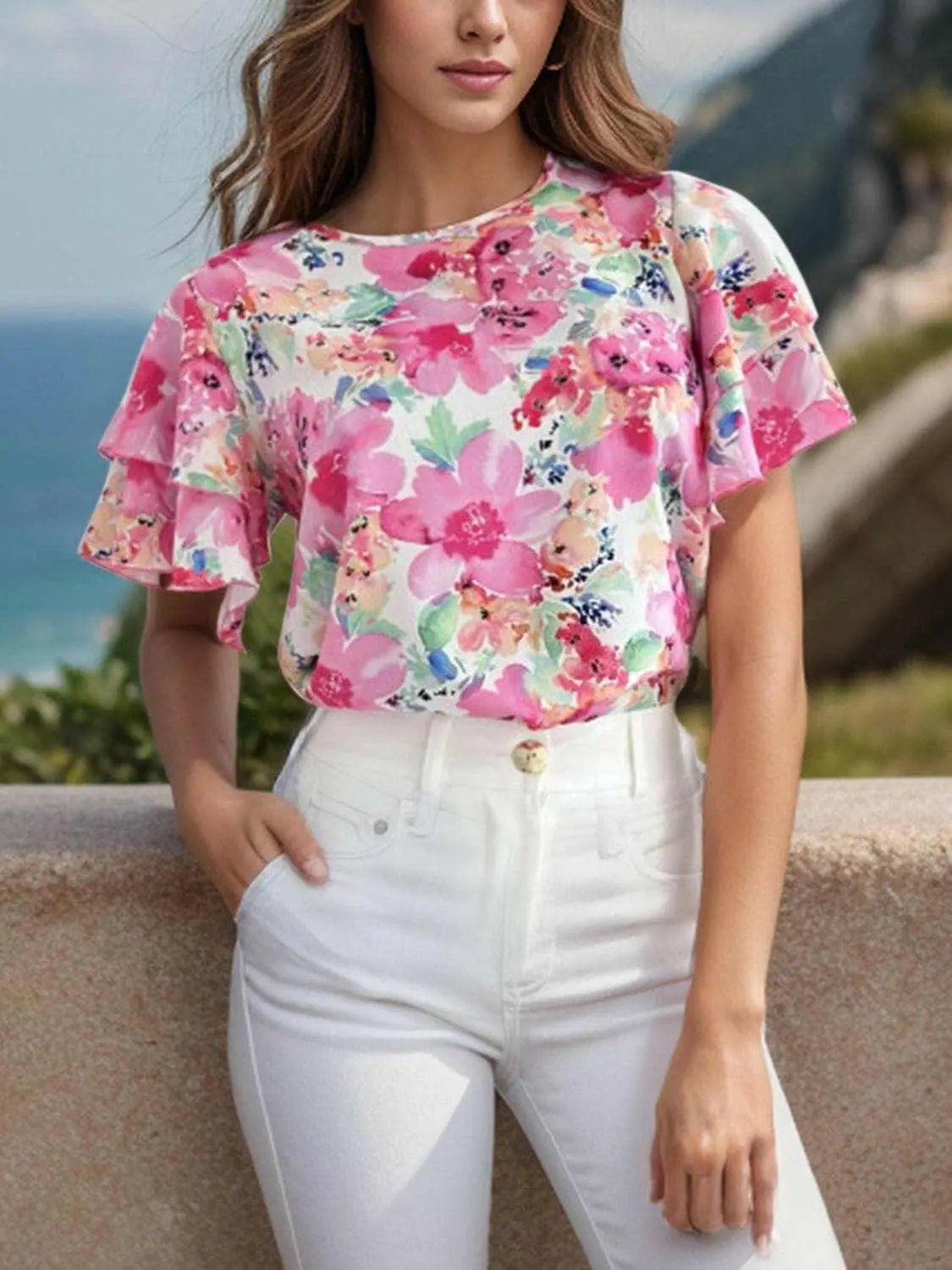 Flutter sleeve sheer blouse - Love Salve